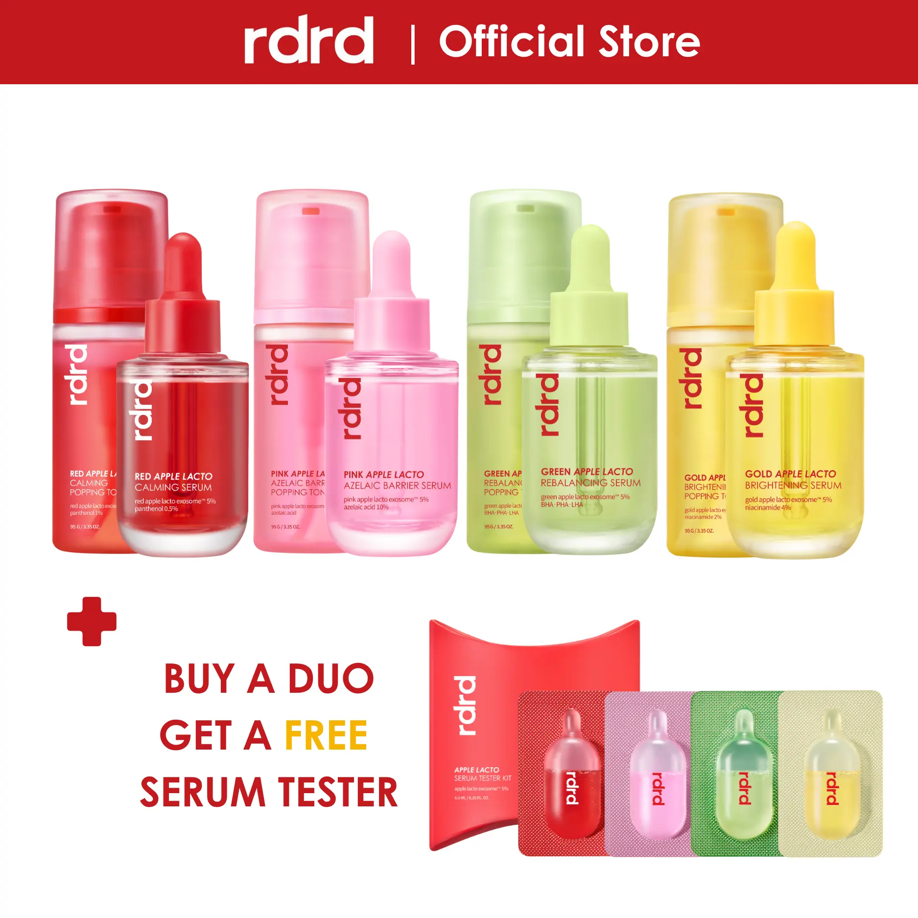[rdrd Official] Apple Lacto Bubble Toner & Serum Duo, Korean Fermented Skincare Set, 100ml + 30ml, 4 Formulas for each skin condition, Redness, Dullness, Uneven Texture, Barrier Repair