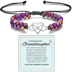 For Granddaughter - A Link That Can Never Be Undone Peach Blossom Knot Bracelet, Granddaughter Bracelet from Grandma Always Brave And  Adjustable Hand Braided DIY Bracelet For Women Christmas  Gifts
