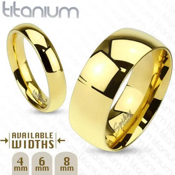 6mm Classic Gold IP Solid Titanium Wedding Band Ring