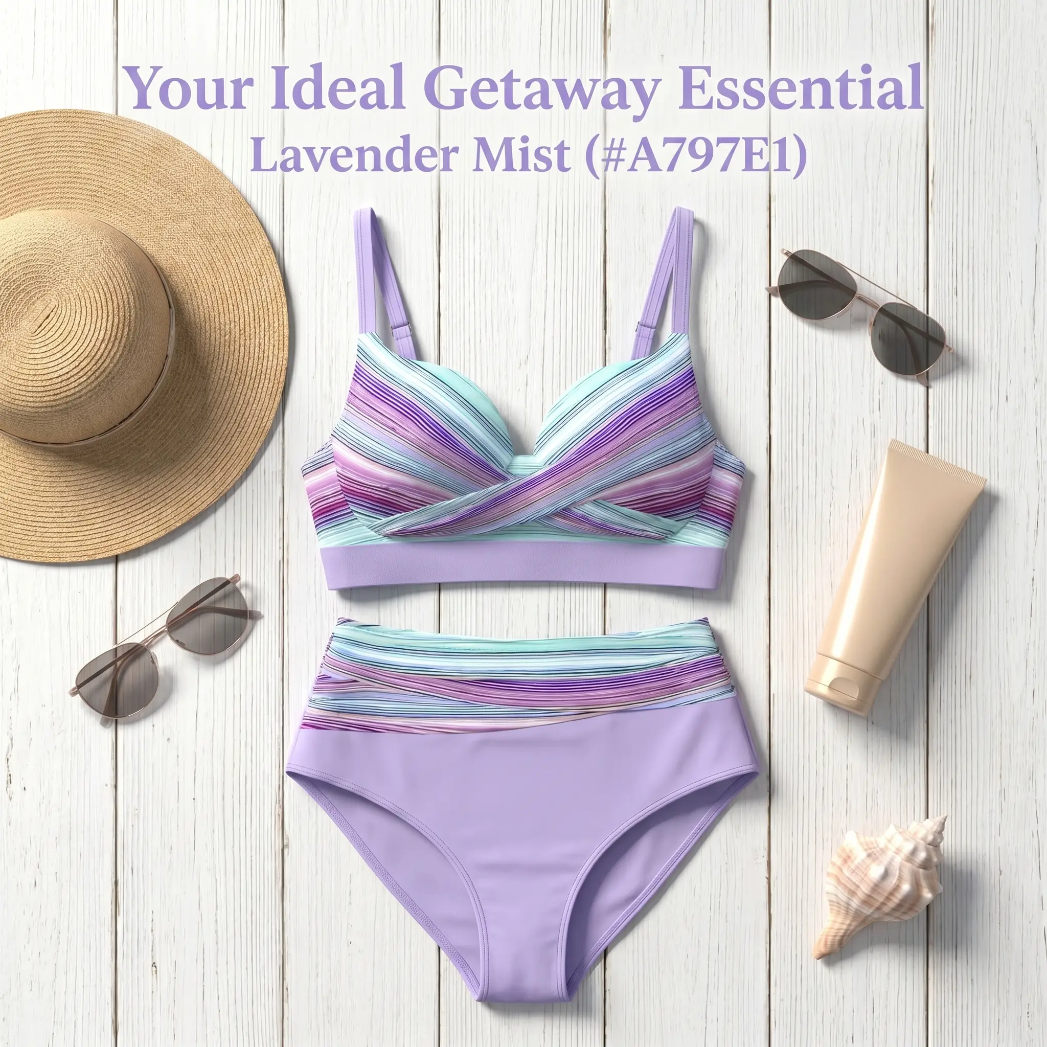 Retro high-waisted cross-print two-piece bikini set