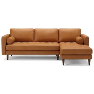Daphne Tan Leather L Shape Corner Sofa Right Facing Chaise