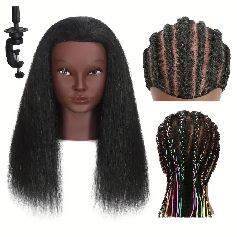18 Inch  Real Hair Mannequin Head Training Head Manikin Cosmetology Doll Head for Hairdresser Practice Braiding Hair Styling with Clamp stand (18 -Inch)