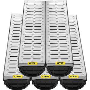 VEVOR Trench Drain System 6 Pack, Channel Drain with Plastic Grate 5.8x 3.1 in HDPE Drainage Trench, Black Plastic Garage Floor Waterway 6x 39 in with 6 End Caps for Garden DrivewayVEVOR Super Brand Day