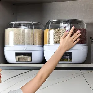 Large Capacity 360° Rotating Food Dispenser Airtight Multi-Grid Storage Container 3.5kg Space Saving Organizer for Rice Beans Grains & Dry Fruits Easy Access Grain Dispenser Kitchen Must Have Organizer - Utensils Plastic Rectangle Reusable Hand Wash Only