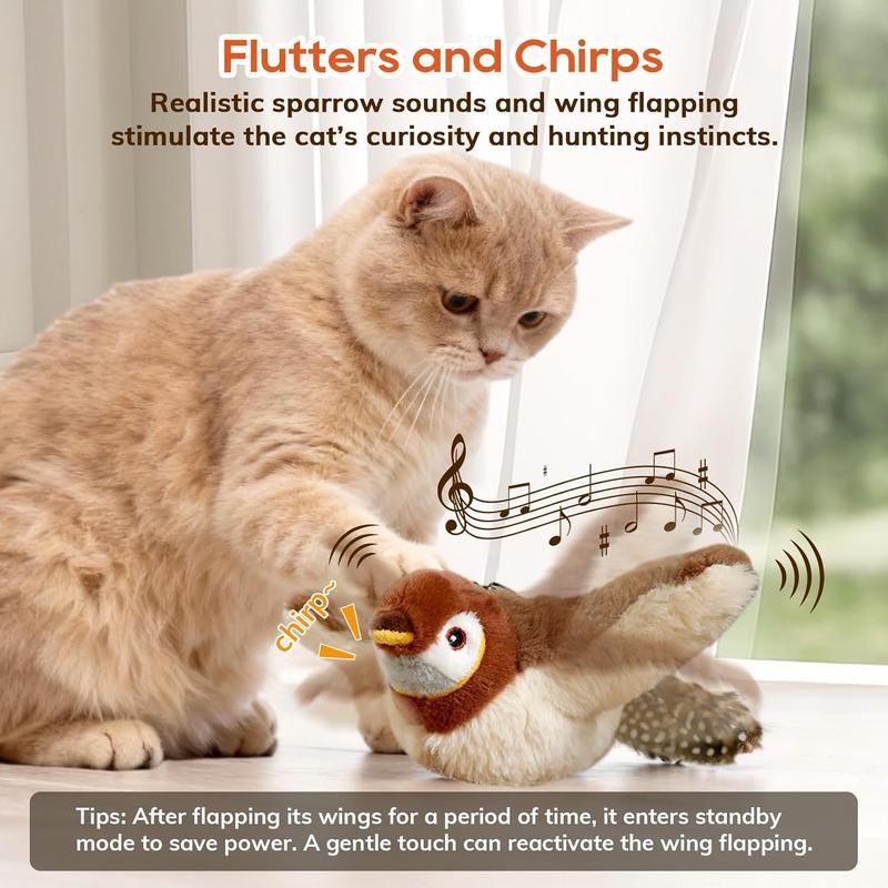 Cat Toys USB Rechargeable Flapping Bird Cat Toy with Chirping Sounds Interactive Play for Cats & Small Dogs Touch Activated Simulates Real Bird Chirps and Wing Flapping Motion