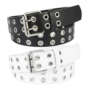2PCS Double Grommet PU Leather Punk Belt, 2 Hole Grommet Jeans Belt for Women & Men,Medium summervibes