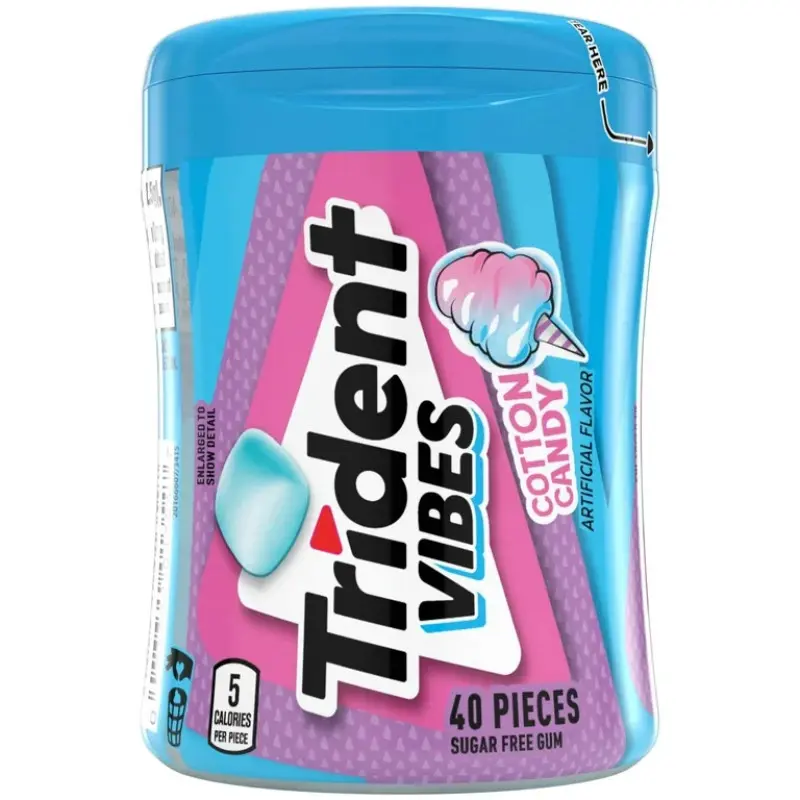 2x Trident Vibes Chewy Cotton Candy Chewing Gum - 40ct Pack, Candies for Sweet Treats, Novelty Pick for Bubble Gum Lovers, Portable & Shareable, Fresh Flavor, Novelty Candy