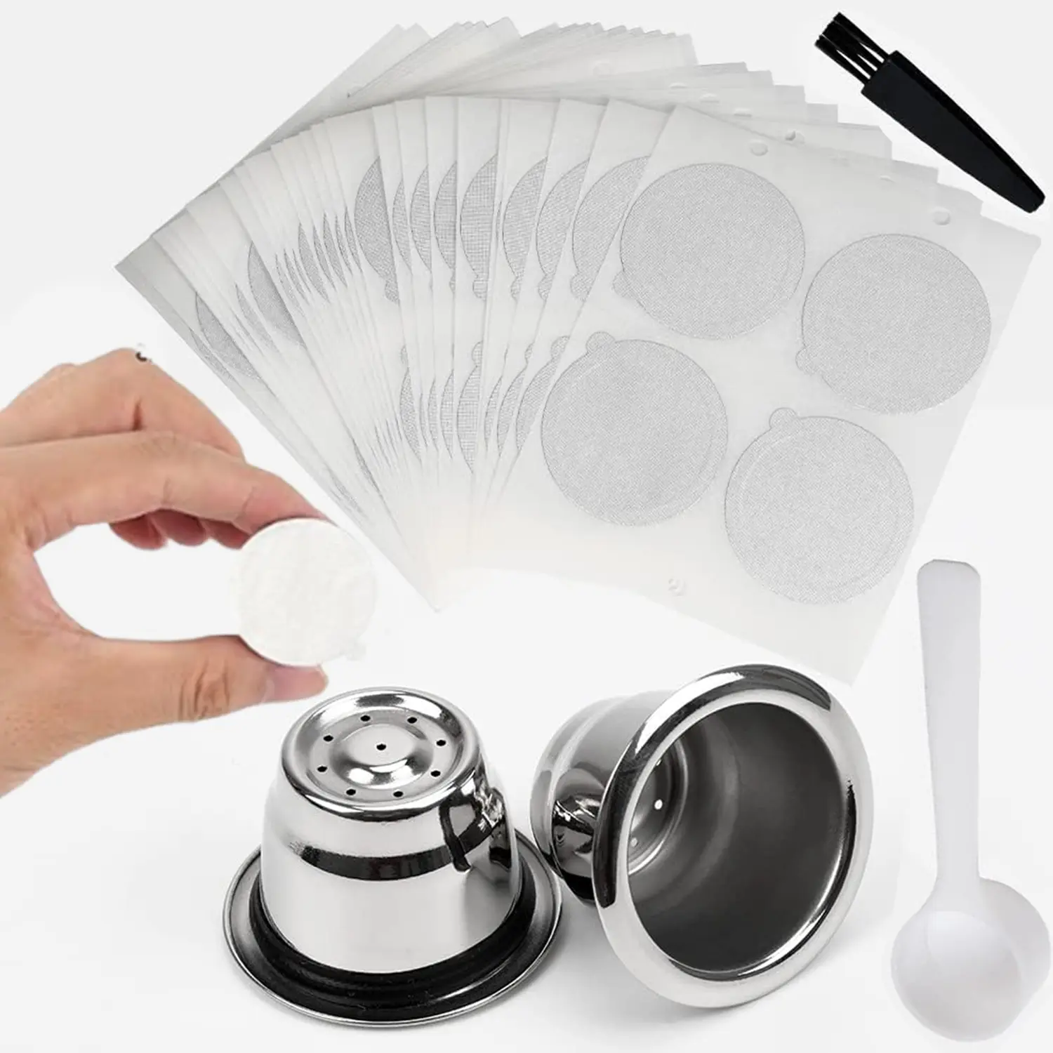 Reusable Stainless Steel Coffee Capsules - Refillable Pods with Foil Seals, Simple Operation, Reduces Pod Waste, Saves Money, Compatible with Nespresso OriginalLine Espresso Machines, Kitchen Coffee Accessory, Universal Compatibility