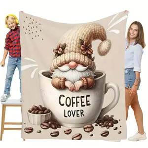 [Spring Deal]Thinks.Life 1pc Charming DwarfCoffee Mug Print Flannel Blanket - Soft, Warm,Cozy, Skin-Friendly, Machine Washable,Multipurpose,100% Polyester Knit Fabric forSofa, Bed, Car, Camping, Office, Home Decor,Gift for All Seasons