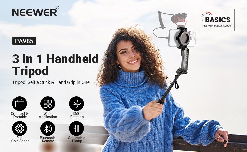 NEEWER BASICS PA985 Magnetic Selfie Stick Tripod with Bluetooth Remote, Portable Phone Tripod Stand, MagSafe Compatible, Extendable Mini Tripod for iPhone, Travel, Vlogging & Live Streaming
