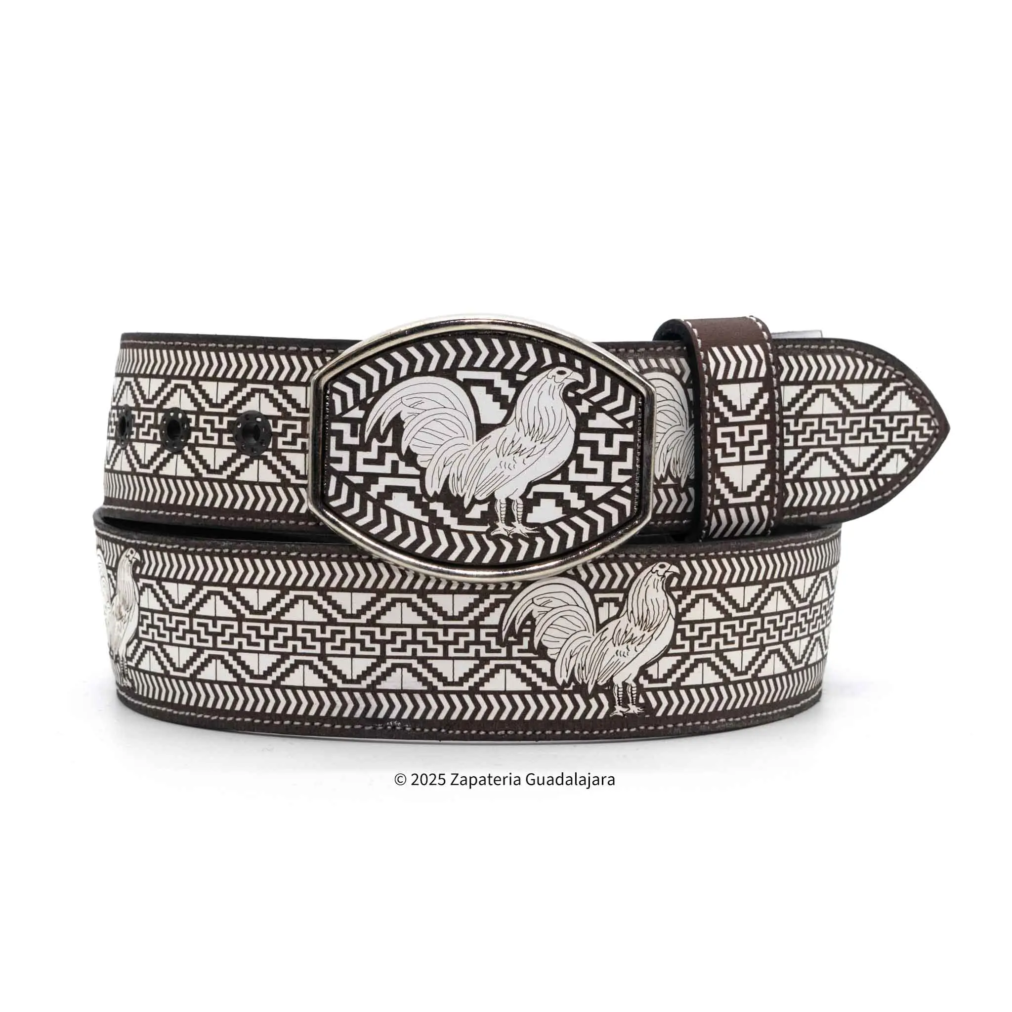 Men's Western 2" White Rooster Laser Leather Belt-M317