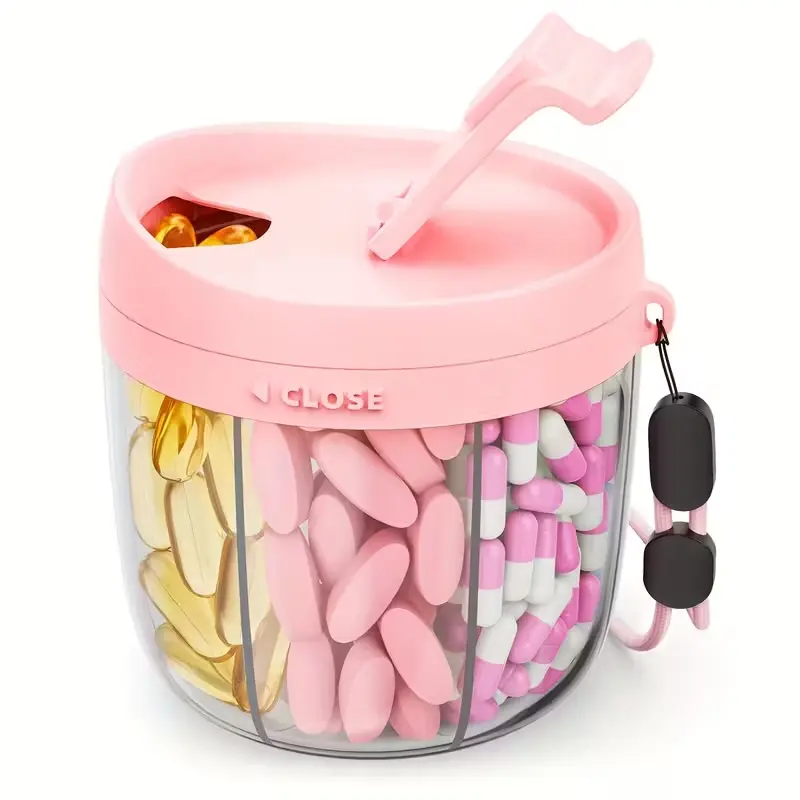 Cute Pink Pill Dispenser with 7 Large Compartments Portable Organizer BPA-Free Wide Opening Anti-Mix Travel Pill Container Healthcare Color-Coded Weekly Pill Organizer