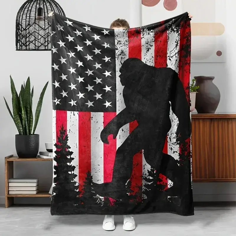 Vintage American Flag Bigfoot Wool Throw Blanket - Soft, Comfortable Winter & Autumn Home Textile Decoration