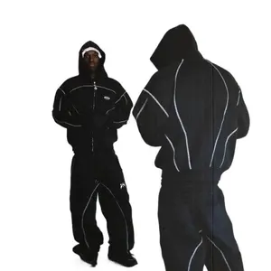 2025Fashionable,CasualandLooseSweatshirt,Hip-hopStreetStyleUnisexZipperedHoodedSportswearSet