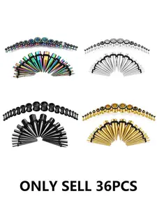 36pcs Ear Gauges Stretching Kit Tapers Plugs for Gift, Stainless Steel Eyelets Implant, Tapers and Plugs Expander Set Body Piercings for Women & Men, Body Jewelry