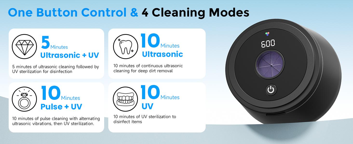 45kHz Ultrasonic Retainer Cleaner, 200ML Dental Cleaning Pod for Dentures, Mouth Guards, Braces, Aligner, Toothbrush Jewelry and More, UV Denture Cleaner with 4 Modes & Digital Timer
