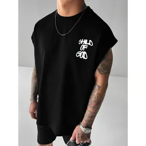 Men's wide-shouldered retro sleeveless vest, letter pattern printing, suitable for spring and summer, vacation, carnival wear, friends gathering daily wear tops, creative DIY men's vest T-shirt