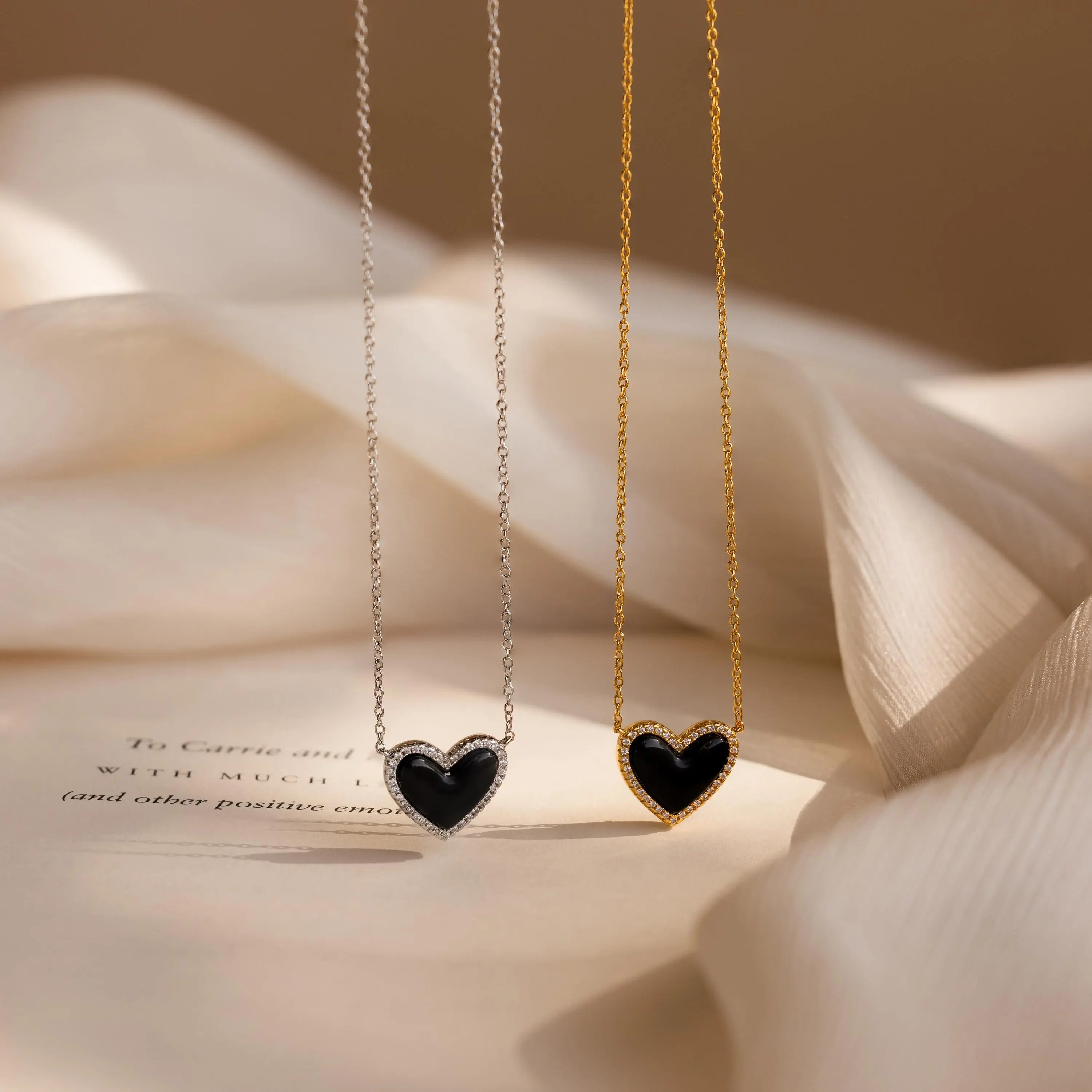 Pave Onyx Puff Heart Necklace by Caitlyn Minimalist - Black Crystal Pendant Necklace with Pave Diamonds - Coquette Jewelry - Best Friend Gift