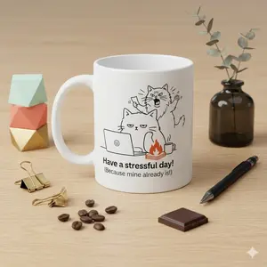 GrumpyCat 11oz Ceramic Mug - "Finally opening my shop and this was the only way to describe my current mood as 9 to 5er. 🐈‍⬛🔥 Are you an A or a B today? #workfromhome #officehumor #corporatelife #grumpycat"