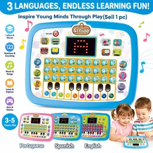 Kids Learning Toy Tablet with LED Screen, Interactive Educational Toy, childrens tablet, Music & Sound, 3 Languages: English, Spanish, Portuguese