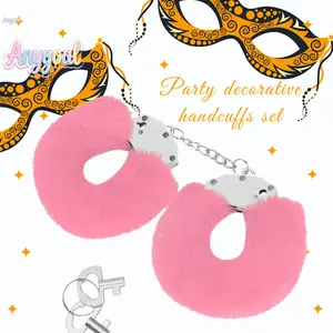 Anygoal Fuzzy Pink Plush Handcuffs with Keys,Comfortable Fit  Adjustable Costume Handcuff Prop,Fuzzy Sweater Sex Hand Cuff Set for Men Women  Soft Faux Fur Party Accessory for Halloween Cosplay Themed Party and Role Play BDSM Toys summervibes