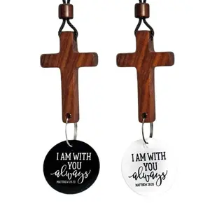 Christian Bible Verse "I Am With You Always" Car Rearview Hanging Cross Ornament, Daily Encouragement, Christian Accessories for Vehicle(Black or White)