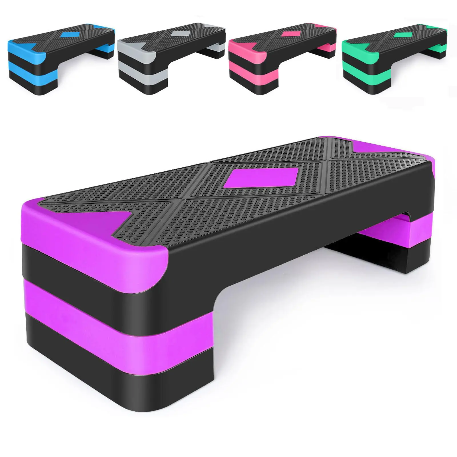 27''Adjustable Workout Aerobic Stepper in Fitness,Exercise Step Platform Trainer 3 Settings Adjustable Height 4”-6”-8”,Stair Stepper for Home Gym Cardio Strength,with 4 Adjustable Risers