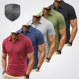2026 New Summer Short-Sleeve Men’s Quick-Dry 5-Piece Golf/Tennis Polo Set, color options include Chinese-inspired prints, breathable quick-dry comfort, comfortable riding apparel, features contrast collar and cuffs, size M, SpringStatements