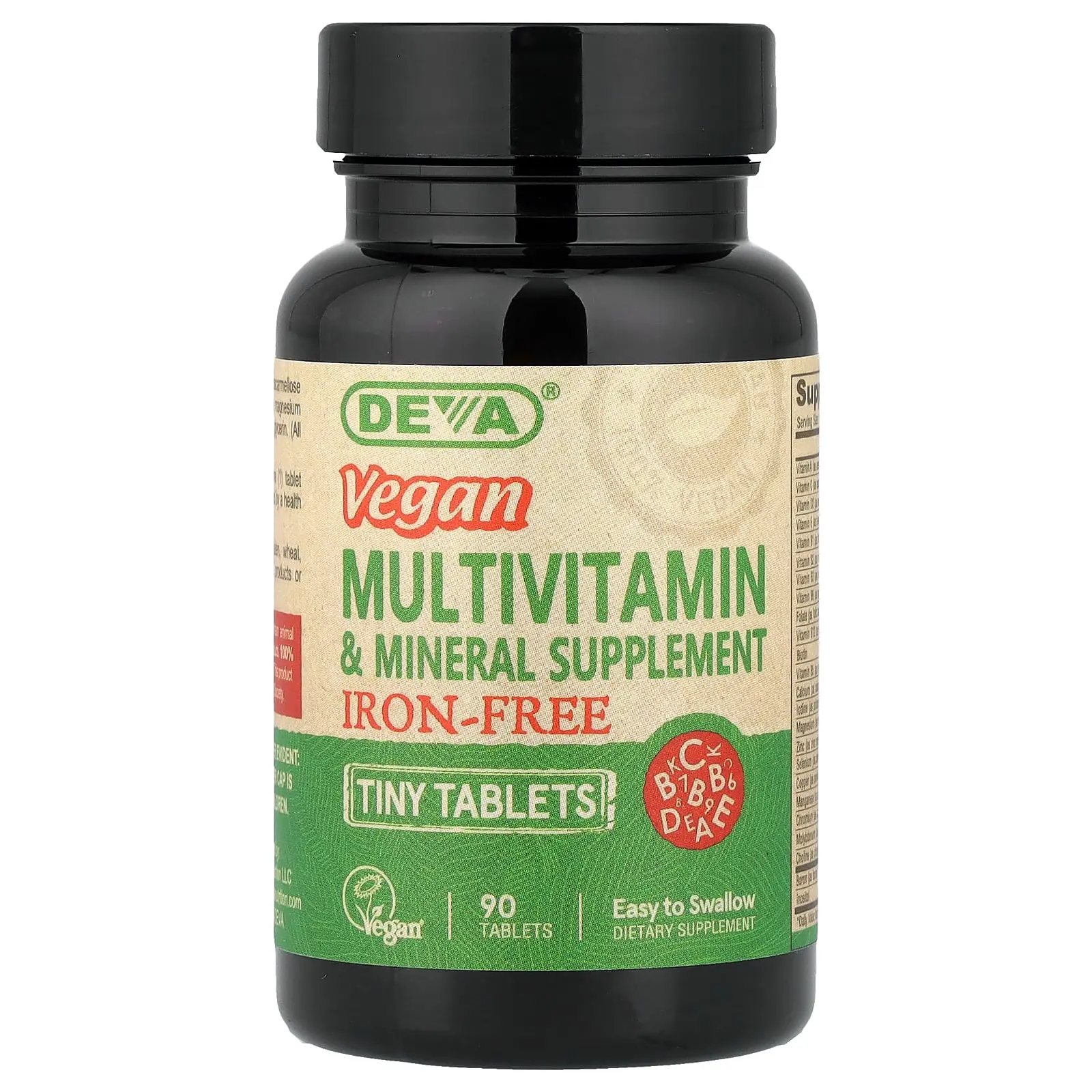 Deva Vegan Multivitamin & Mineral Supplement, Iron-Free, 90 Tiny Tablets