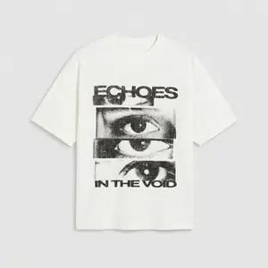 Echoes In The Void Graphic T-Shirt Artistic Eye Print Retro Glitch Art Tee Men's White Streetwear Oversized Apparel