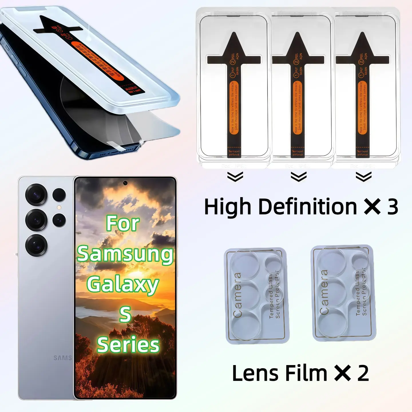 Samsung Galaxy S25/s24/s23/s22/s21 Screen Protector + Camera Lens Film Set, 9h Hardness Anti-Scratch Design, Easy Install & Dust-Free