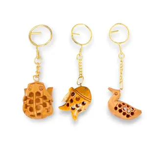Elegant Wooden Amulet Keychains Set | Good Luck Charm for Keys or Bags | Perfect Housewarming and Thanksgiving Gift | Choose Duck, Fish, or Frog