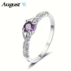 Purple blue women's cubic zirconia ring eternity wedding engagement ring suitable for wife gift