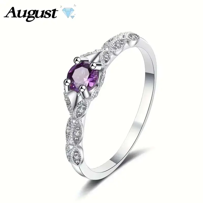 Women's Elegant Purple-Blue Cubic Zirconia Eternity Ring - Artificial Gemstone Wedding Jewelry, Ideal Anniversary Gift for Wives, Daily Wear Accessory, Romantic