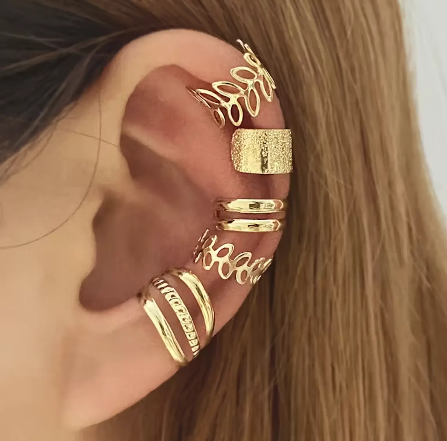 Women's 5pcs Non-Pierced Clip On Earrings Set - Adjustable Cartilage Earcuff, Ear Wrap Earrings for Party Wear Costume Jewelry Accessories