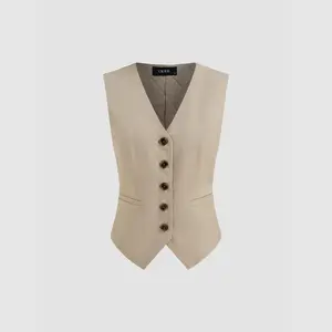 Cider [size 2-10] V-neck Solid Button Pocket Blazer Vest