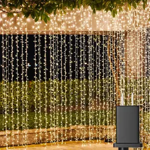 LED Curtain Lights Outdoor 20ft x10ft, 600 LED Plug in Hanging String Lights Indoor Bedroom, Twinkle Light Backdrop for Outside Wedding Decor, Warm White (Not Connectable)