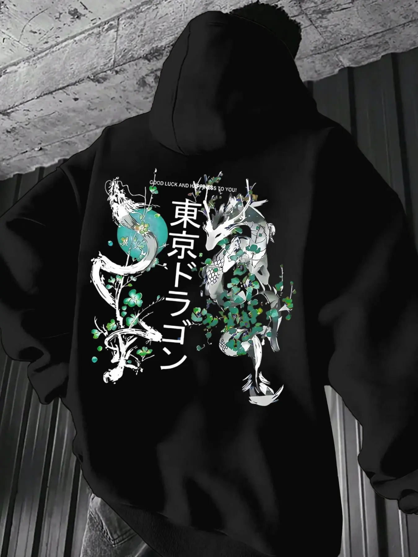 Men's Casual Loose Fit Cultural Dragon Print Fleece Long Sleeve Graphic Hoodie, Versatile Hooded Casual Warm Sweatshirt for Fall & Winter Outdoor Wear Tops, Graphic Hoodies