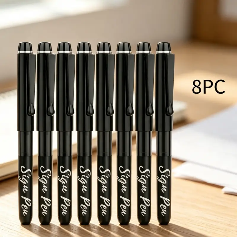 8-Pack Black Liquid Ink Sign Pens - 1.0mm Tip, Smooth Write, Quick Dry Office Stationery for School/Office Use
