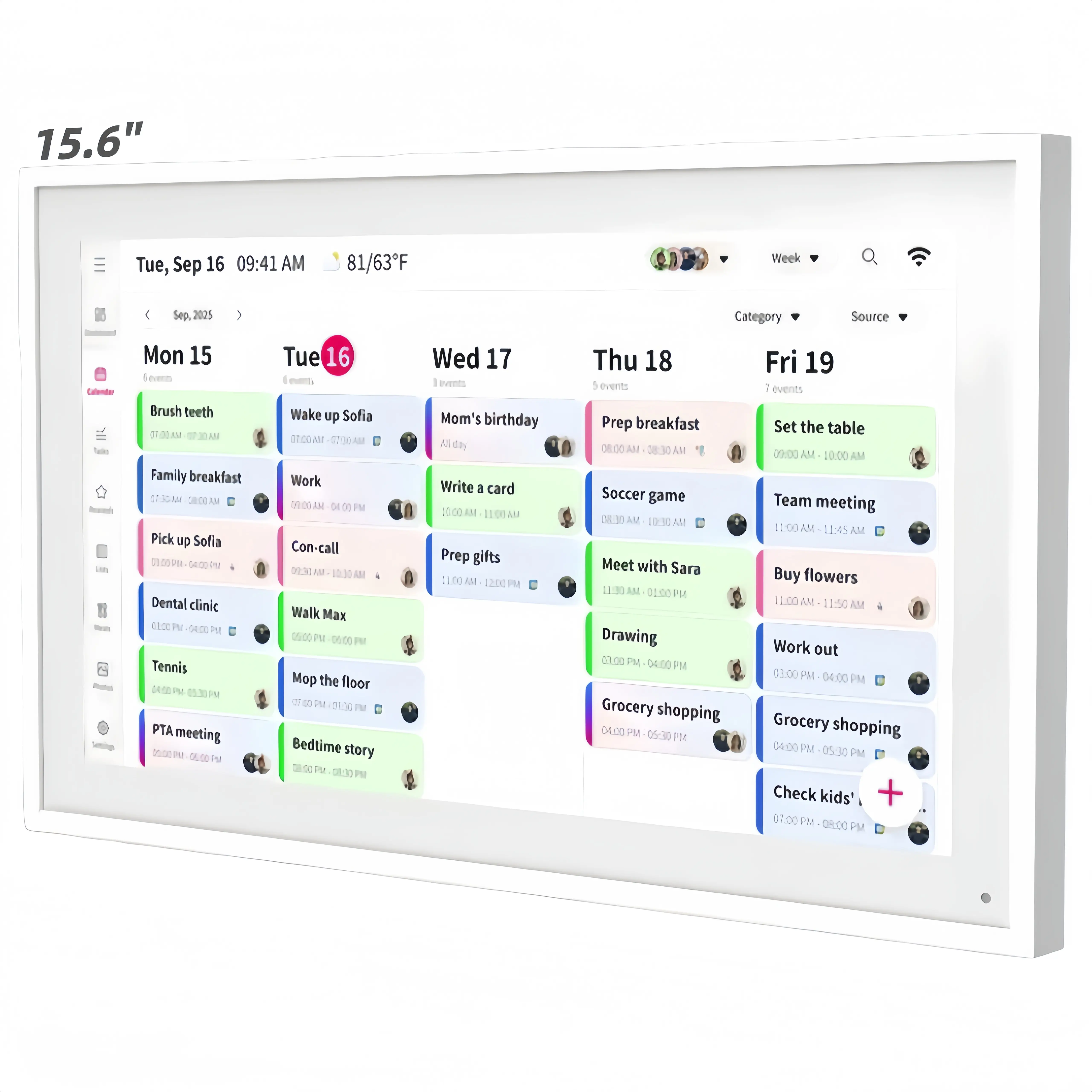 15.6" High Def Smart Digital Family Calendar Planner, HD Touchscreen Wall-Desktop Organizer, No Subscription, Google Calendar Sync, Chore Chart, Weekly & Monthly Tool