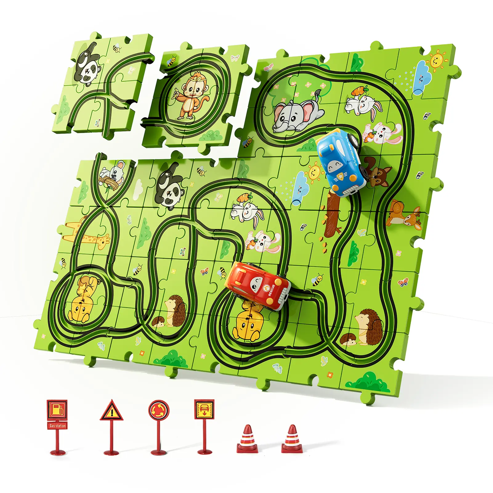32/48/64 PCS Creative Car & Traffic Signs Jigsaw Puzzle Mat - Creative Puzzle, Beginner-Friendly Kids’ Brain Game, Family Activity, Holiday-Birthday Gift Enhancing Brain Training, Stimulating Thinking, Enriching Shared Time, Understanding Preferences, Enh