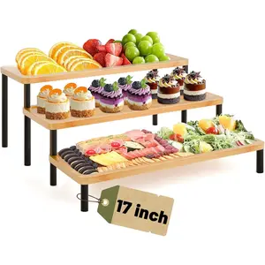 3 Tier Serving Tray Set,17" Serving Tray Stand & Platter Tower Plate for Party Supplies, Trays for  Fruit Cookie Afternoon  Hosting, Appetizer,Dessert Table Display Set