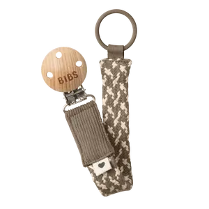 BIBS Braided Pacifier Clip with Wood Closure Dark Oak Vanilla 100% Organic Cotton Nickel-Free Metal Clips for All BIBS Pacifiers 22 cm Length - Pacifierclip