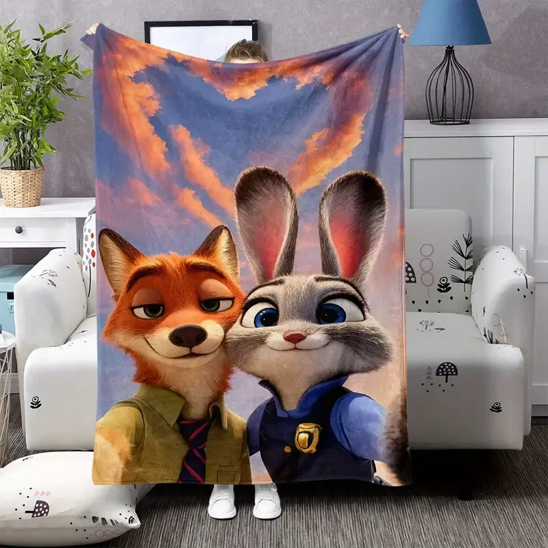 [SummerVibes] DISNEY CLASSIC Zootopia Flannel Blanket – Super Soft, All-Season Cozy Throw for Bedroom, Living Room, Sofa, Office, Travel, Camping, and Gifts
