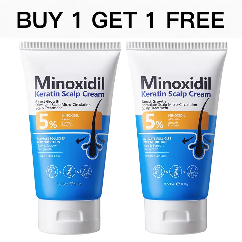 5% Minoxidil Hair Growth Cream for Men, Beauty Products, Hair Products, Fragrance-Free Scalp Treatment with Keratin and Ginger - 100g