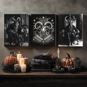 3 Counts Wooden Framed Canvas, Terrifying Dark Horned Demon, Halloween Home Poster, Halloween Party Decorations, Living Room And Bedroom Hanging Paintings, Horror Theme, Interesting Posters, Exquisite Gifts, High-Definition Art