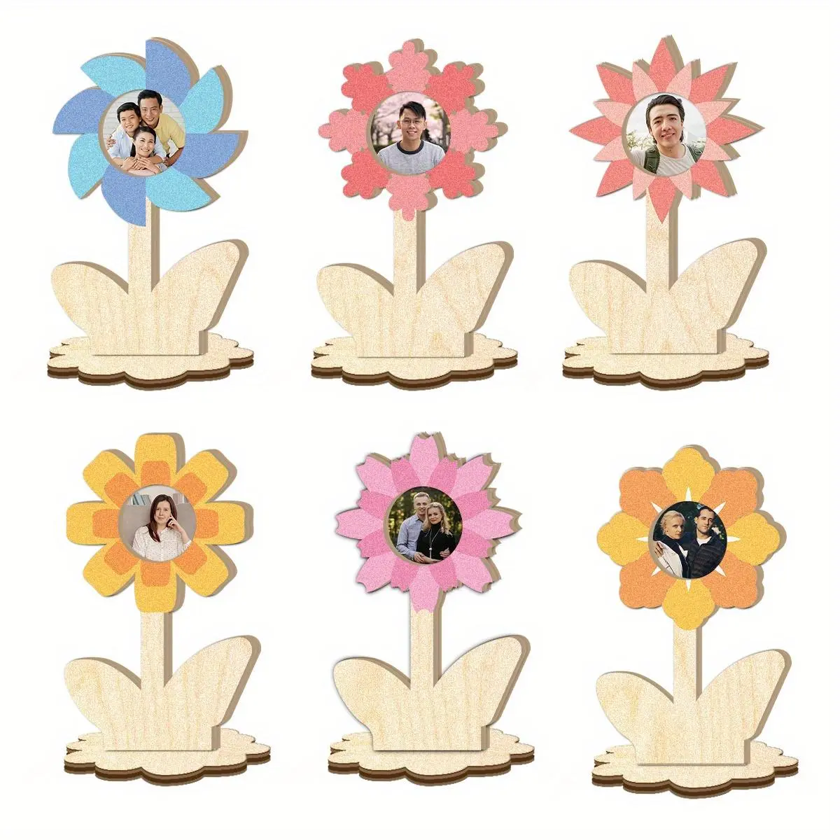 Wooden Flower Photo Frame, 20pcs/set DIY Wooden Flower Blanks, Photo Frame for Home Decor, Gift for Mother's Day