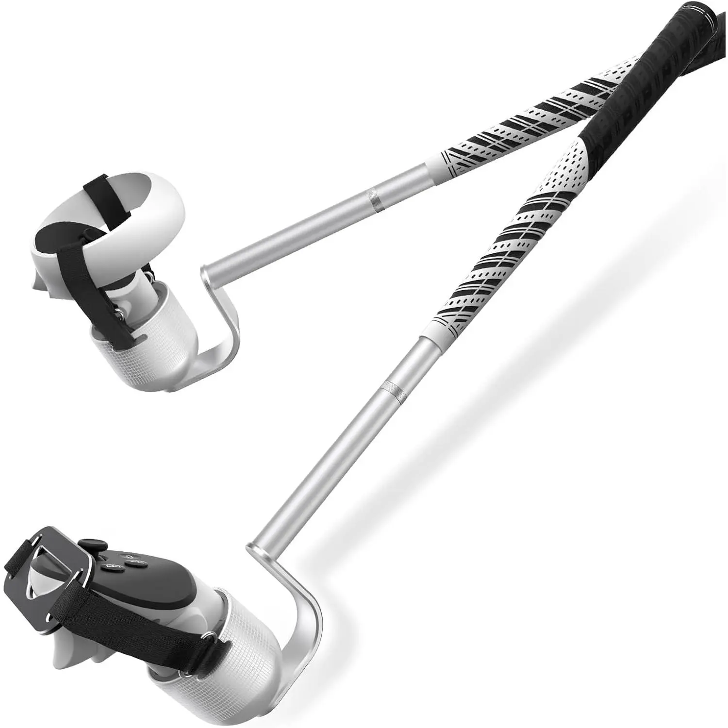 VR Golf Club Attachment with Grip & Retractable Handle for Meta Quest 3/2/3S - Aluminium Alloy, 90-Degree, Signal-Unblocking, 1:1 Molded Controller Adapter & Adjustable-Length Fixed Plate, Silicone