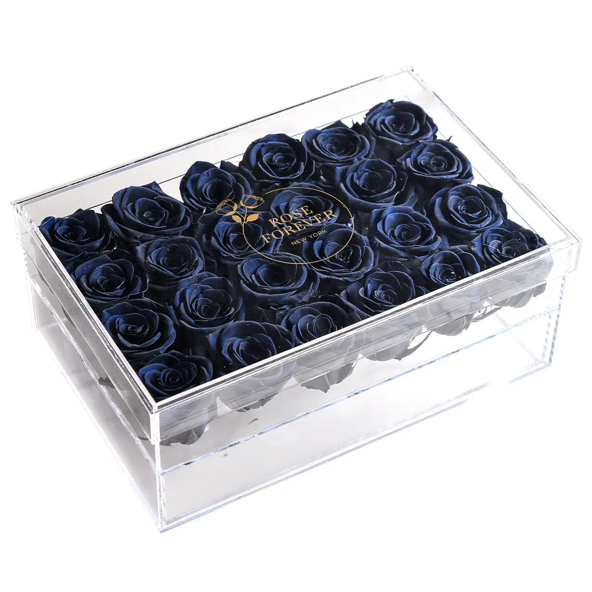 24 Black Eternal Roses Bouquet in Rectangle Acrylic Crystal Box, Multifunctional Home Decor Centerpiece & Drawer Accessory, Ideal Anniversary & Valentine's Day Gift for Home Supplies, Eternal Bouquets