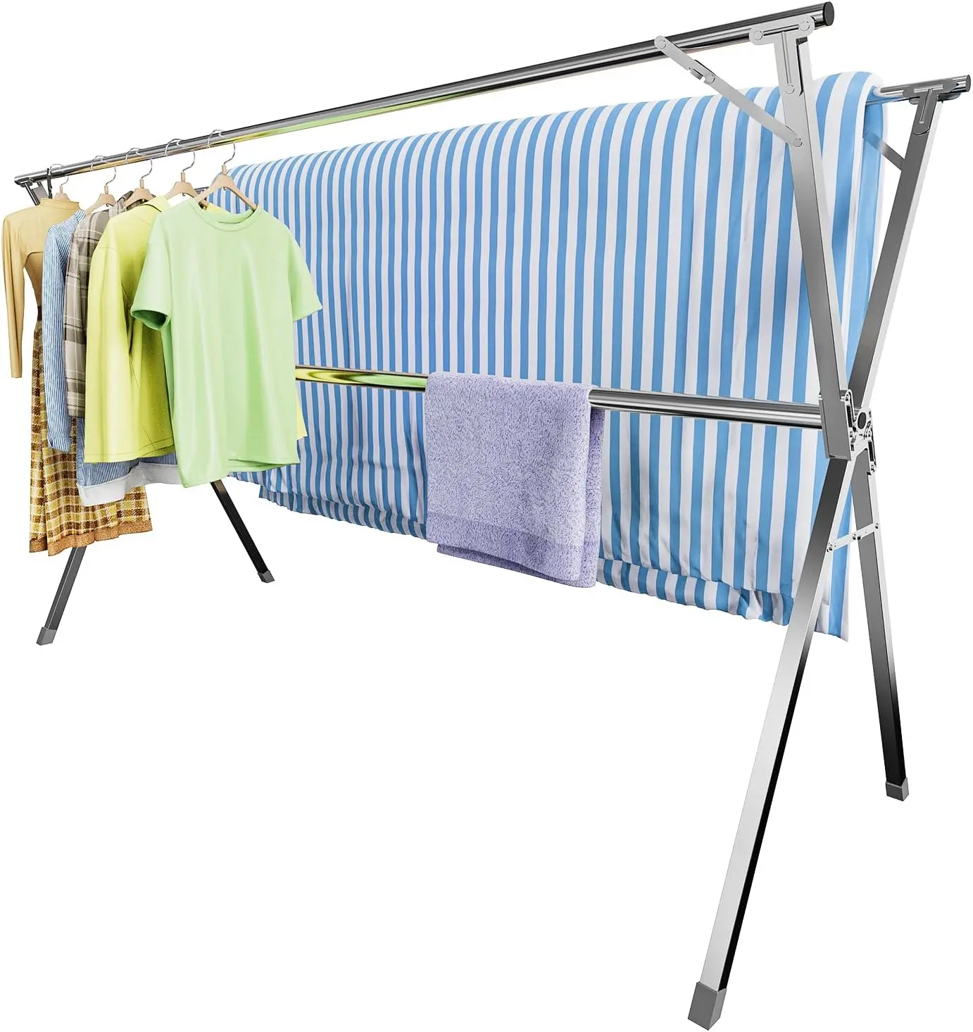 Foldable Clothes Drying Rack, Suitable For Indoor And Outdoor Use; Foldable Laundry Drying Rack With Adjustable Height; Durable Stainless Steel Clothesline For Hanging Clothes, Blankets, And Bedding, Drying Racks
